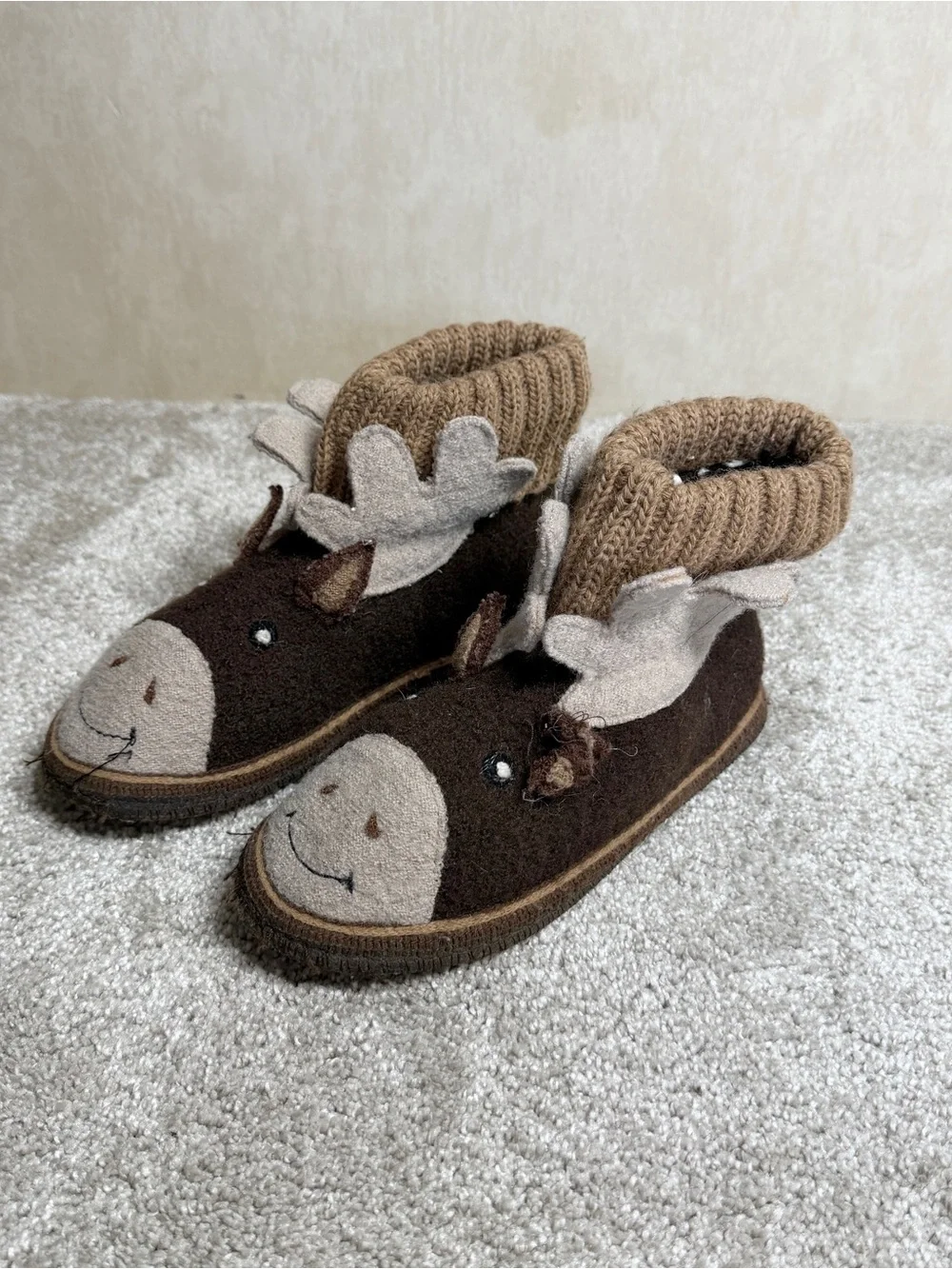 Garnet Hill Kids 100% Boiled New Wool Moose Slipper Boots in Brown 2